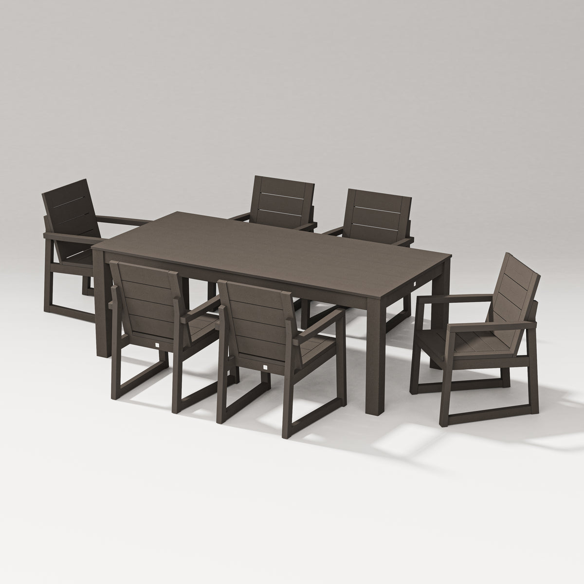 POLYWOOD PW Designer Series Elevate 7-Piece Parsons Table Dining Set in Vintage Coffee