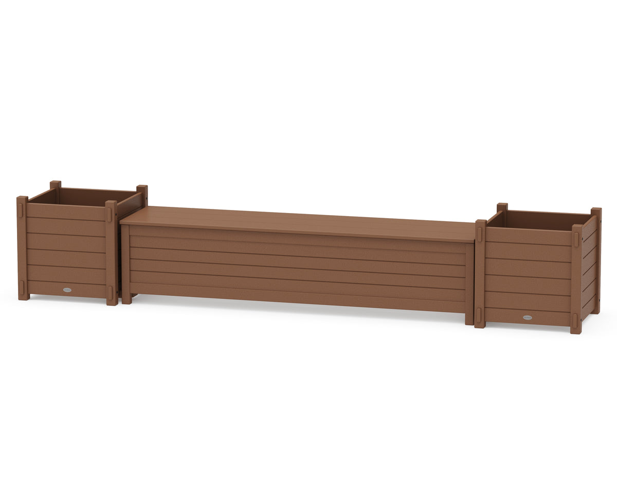 POLYWOOD 72" Nautical Straight Planter Storage Bench Set - Large in Teak