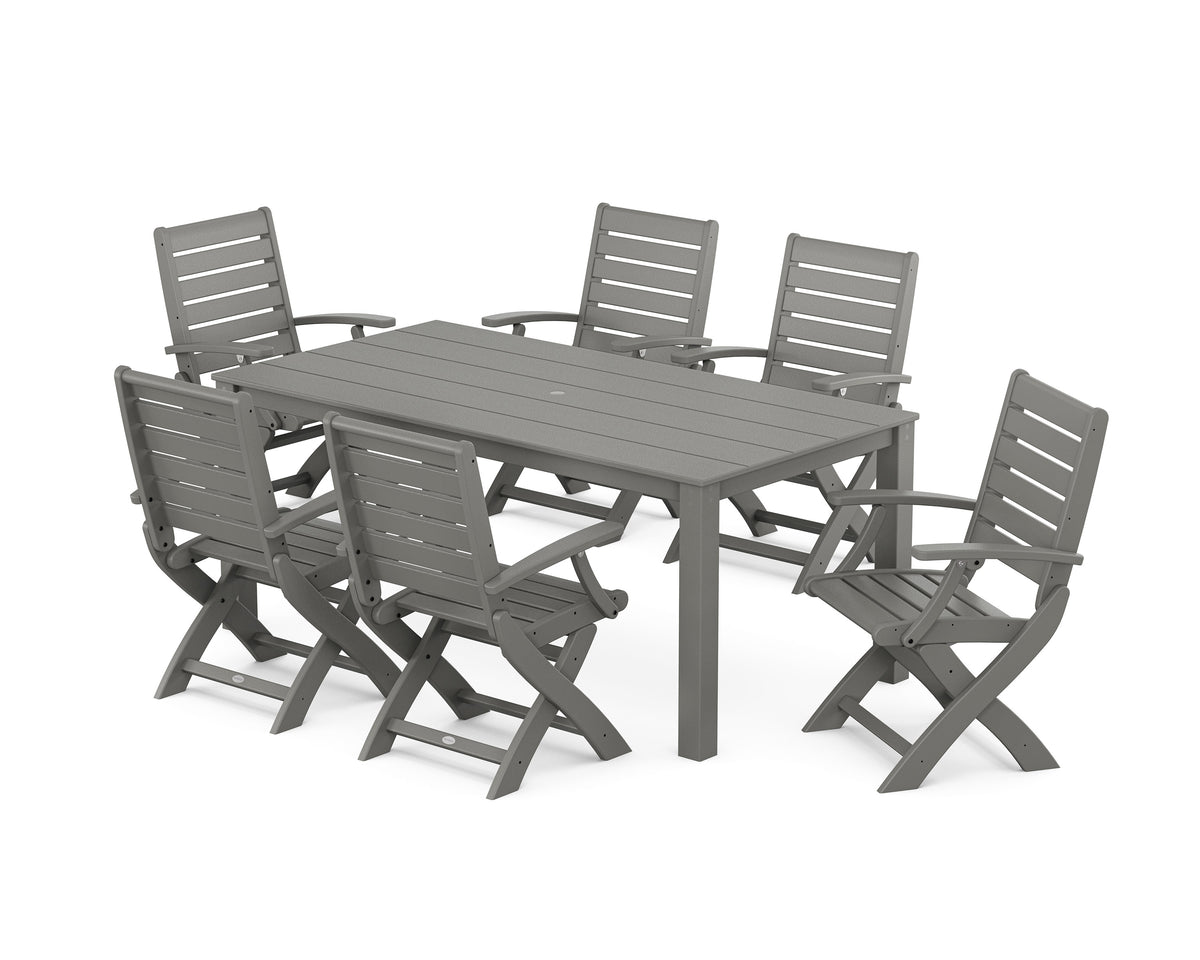POLYWOOD Signature Folding Chair 7-Piece Parsons Dining Set in Slate Grey
