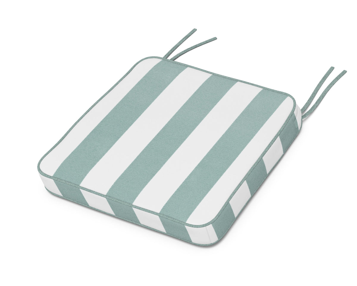 POLYWOOD Chinoiserie Side Chair Seat Cushion in Cabana Stripe Glacier Spa
