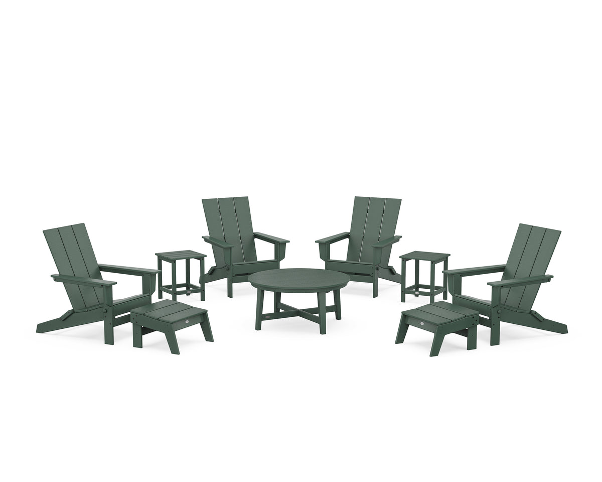 POLYWOOD Modern Studio Folding Adirondack 9-Piece Conversation Set in Green