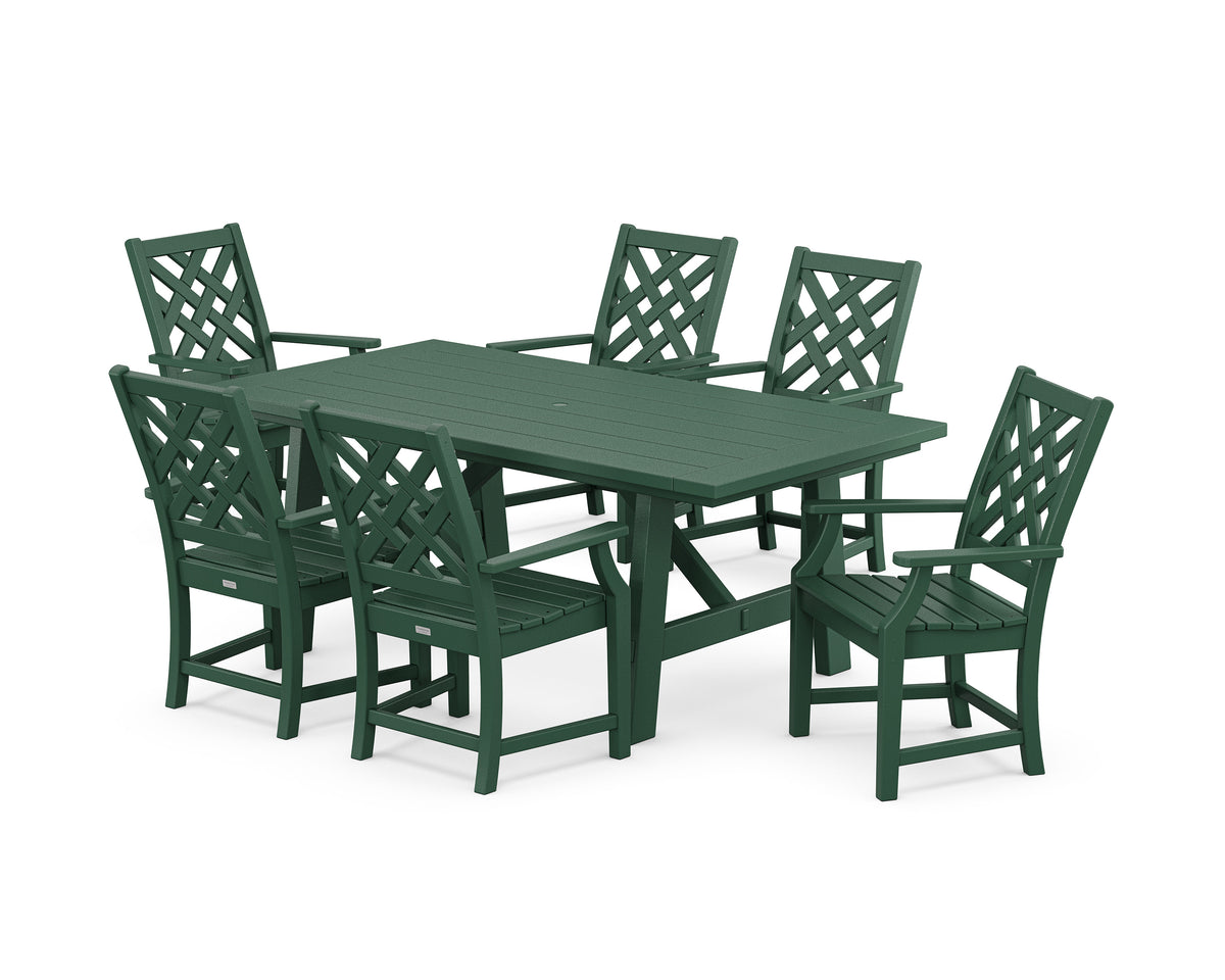 POLYWOOD Wovendale Arm Chair 7-Piece Rustic Farmhouse Dining Set in Green