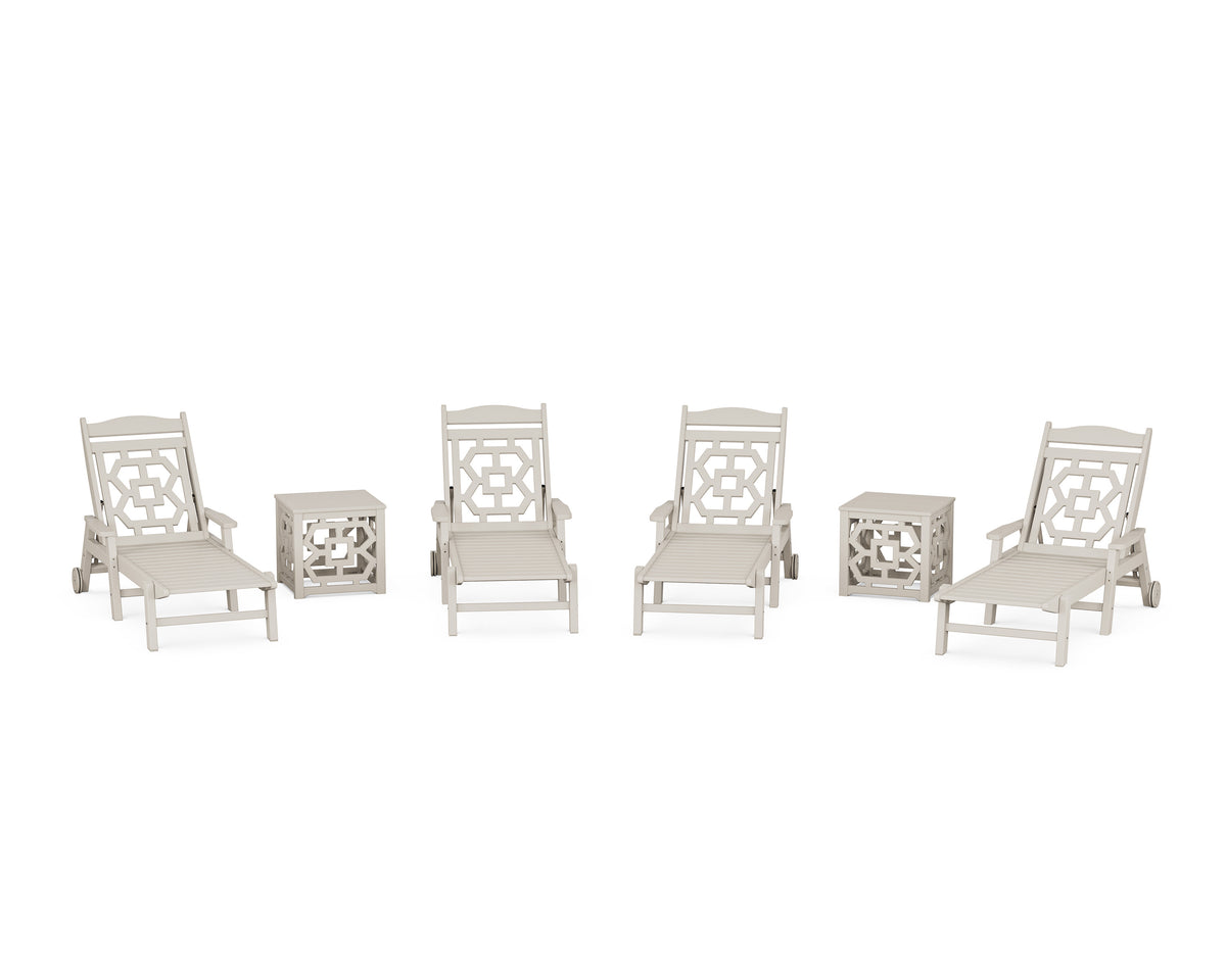 POLYWOOD Chinoiserie 6-Piece Chaise Set in Sand