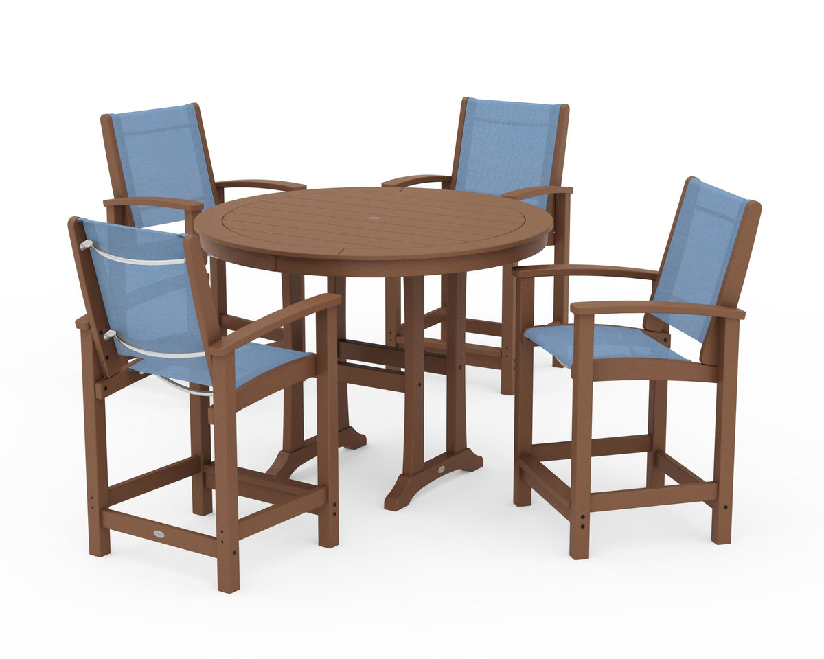 POLYWOOD Coastal 5-Piece Counter Set in Teak / Poolside