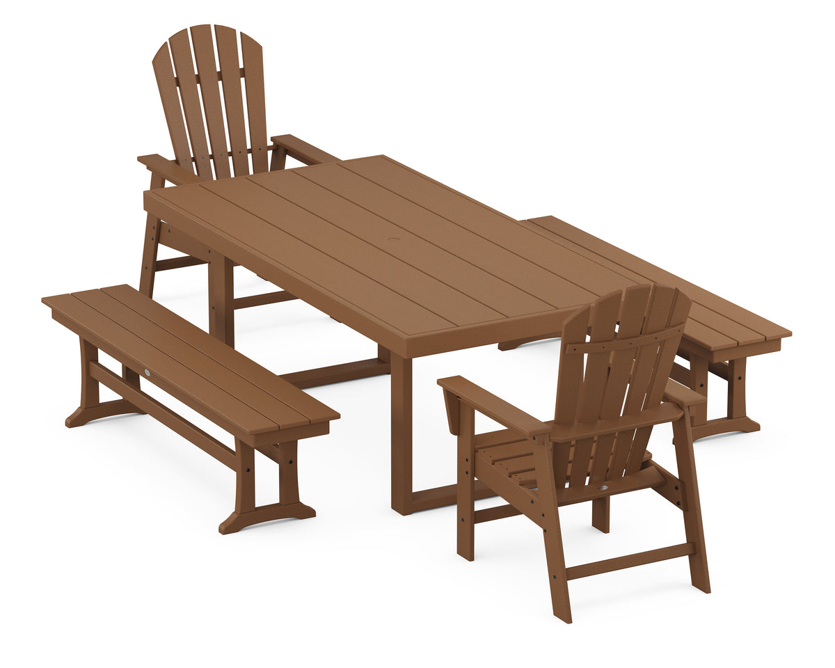 POLYWOOD South Beach 5-Piece Dining Set with Benches - 39" x 78" Table in Teak