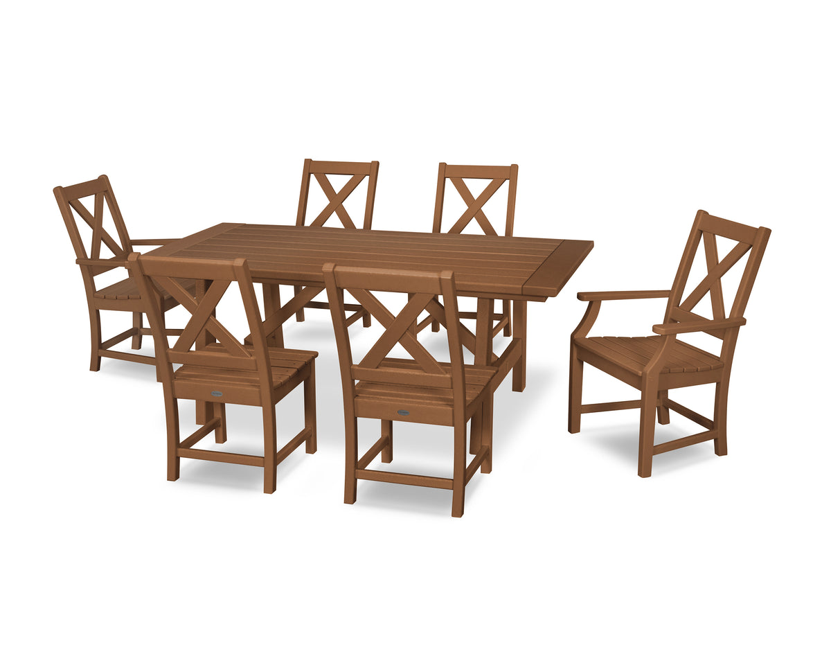 POLYWOOD Braxton 7-Piece Rustic Farmhouse Dining Set in Teak