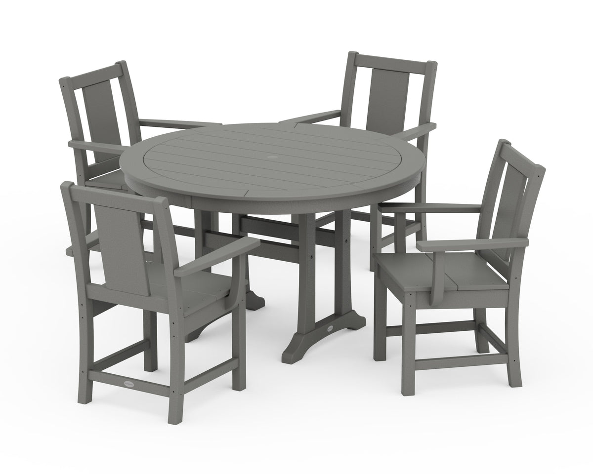 POLYWOOD Prairie 5-Piece Round Dining Set with Trestle Legs in Slate Grey