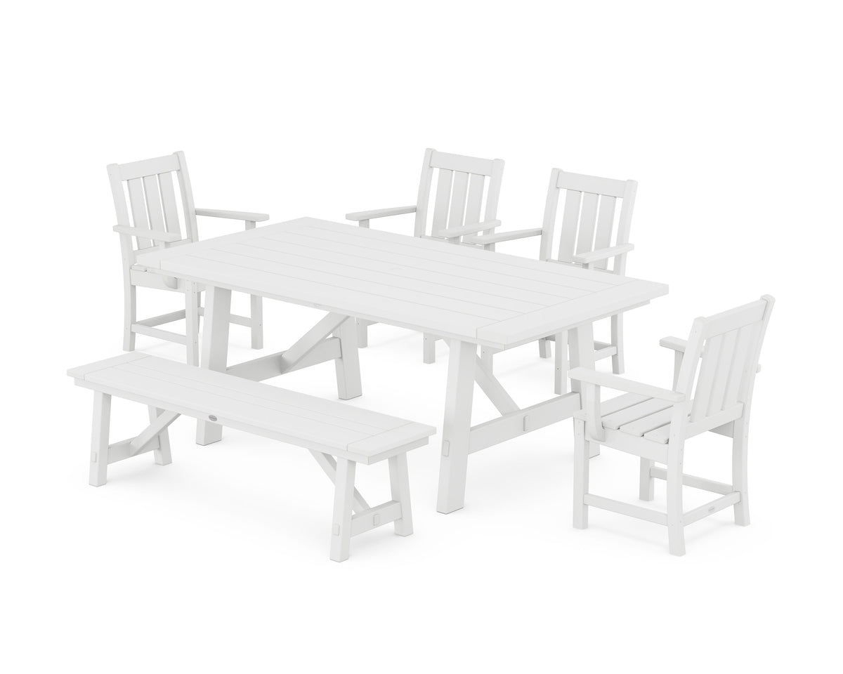 POLYWOOD Oxford 6-Piece Rustic Farmhouse Dining Set with Bench in White