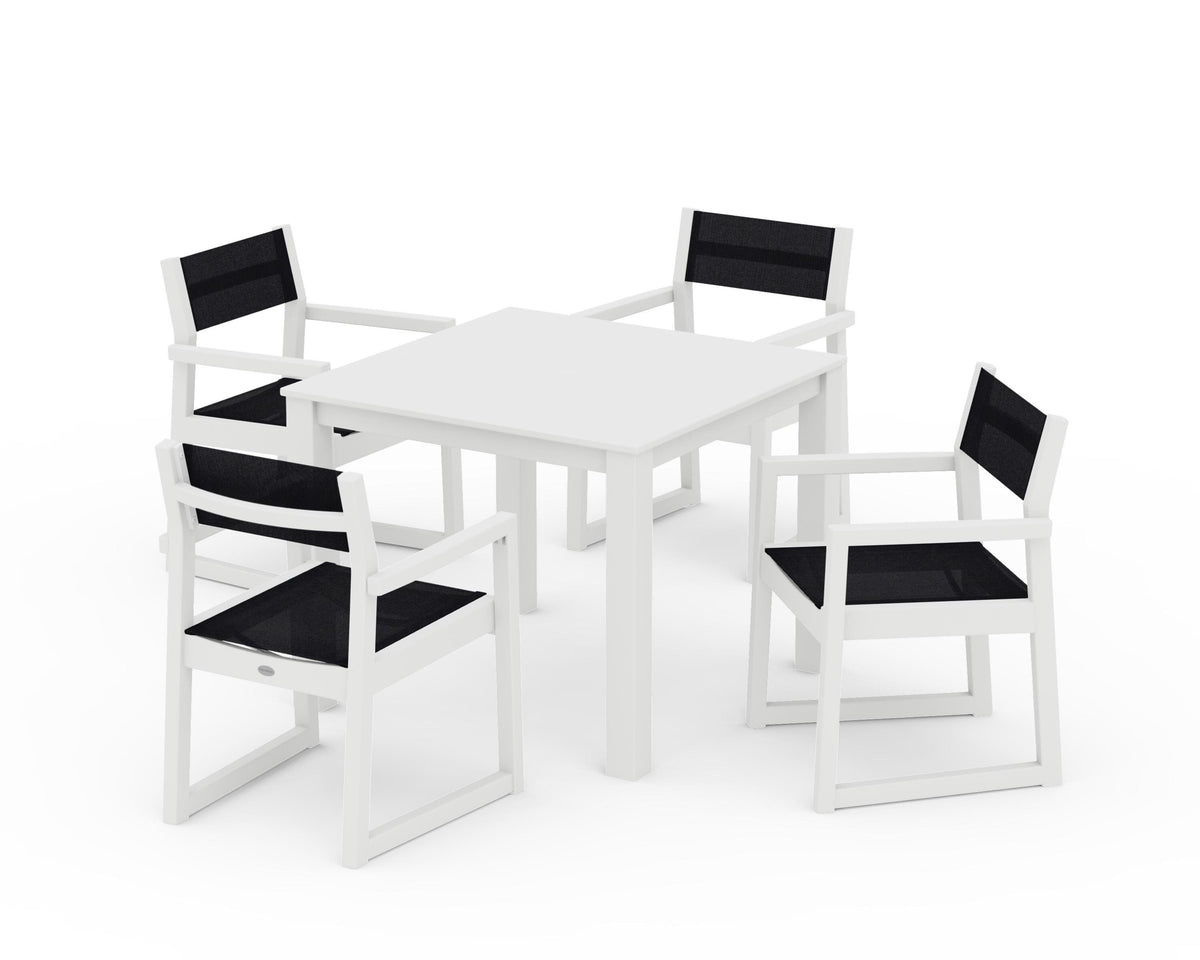 POLYWOOD EDGE Sling Arm Chair 5-Piece Parsons Dining Set in White / Black