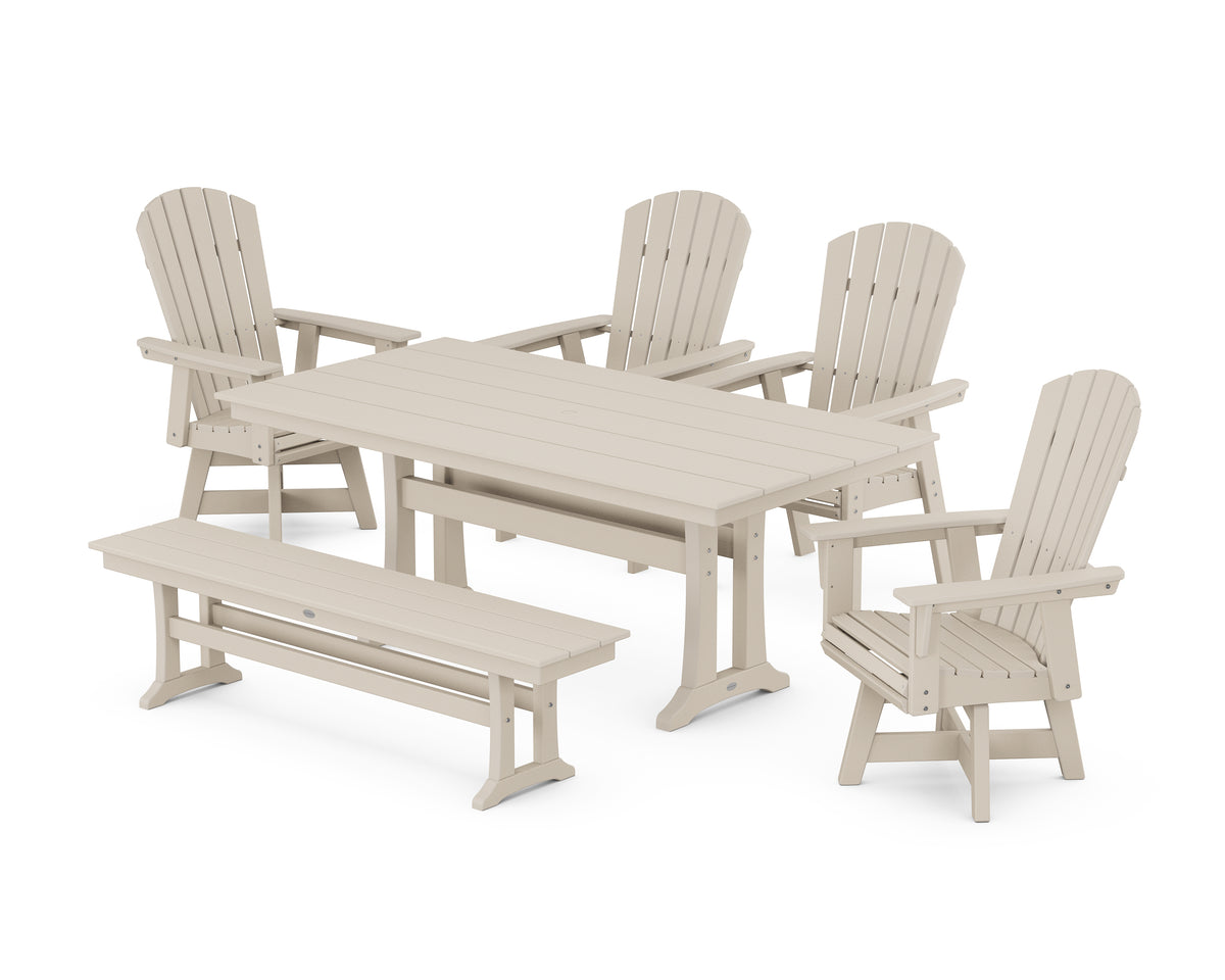 POLYWOOD Nautical Adirondack Swivel 6-Piece Farmhouse Dining Set with Trestle Legs in Sand