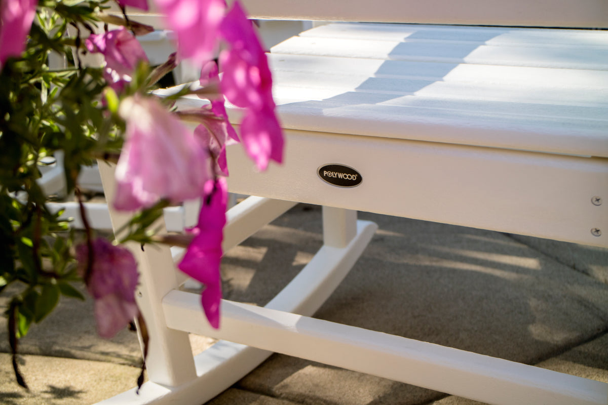 Product detail of the POLYWOOD Vineyard 3-Piece Rocking Chair Set with South Beach 18" Side Table in White
