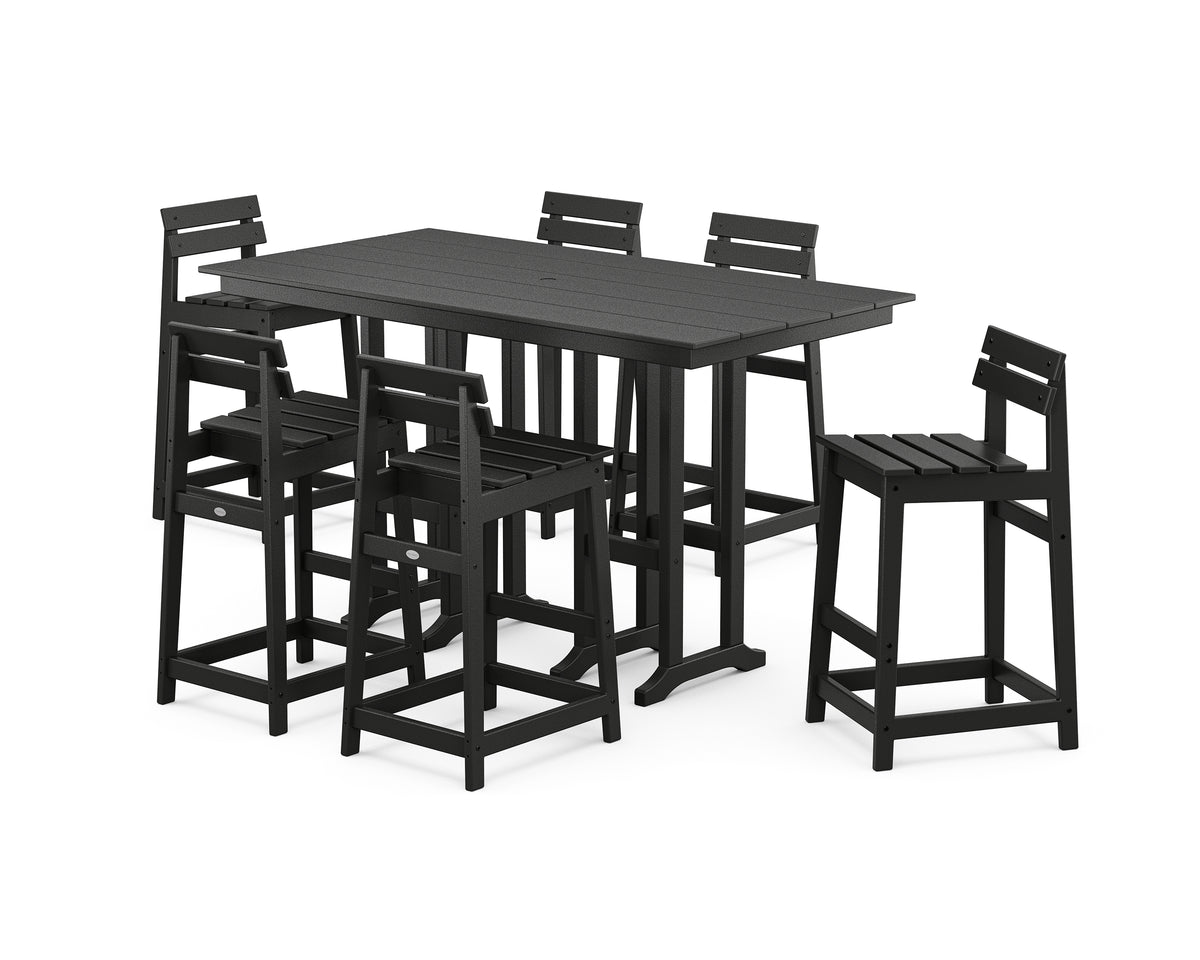 POLYWOOD Modern Studio Plaza Lowback Bar Chair 7-Piece Set in Black