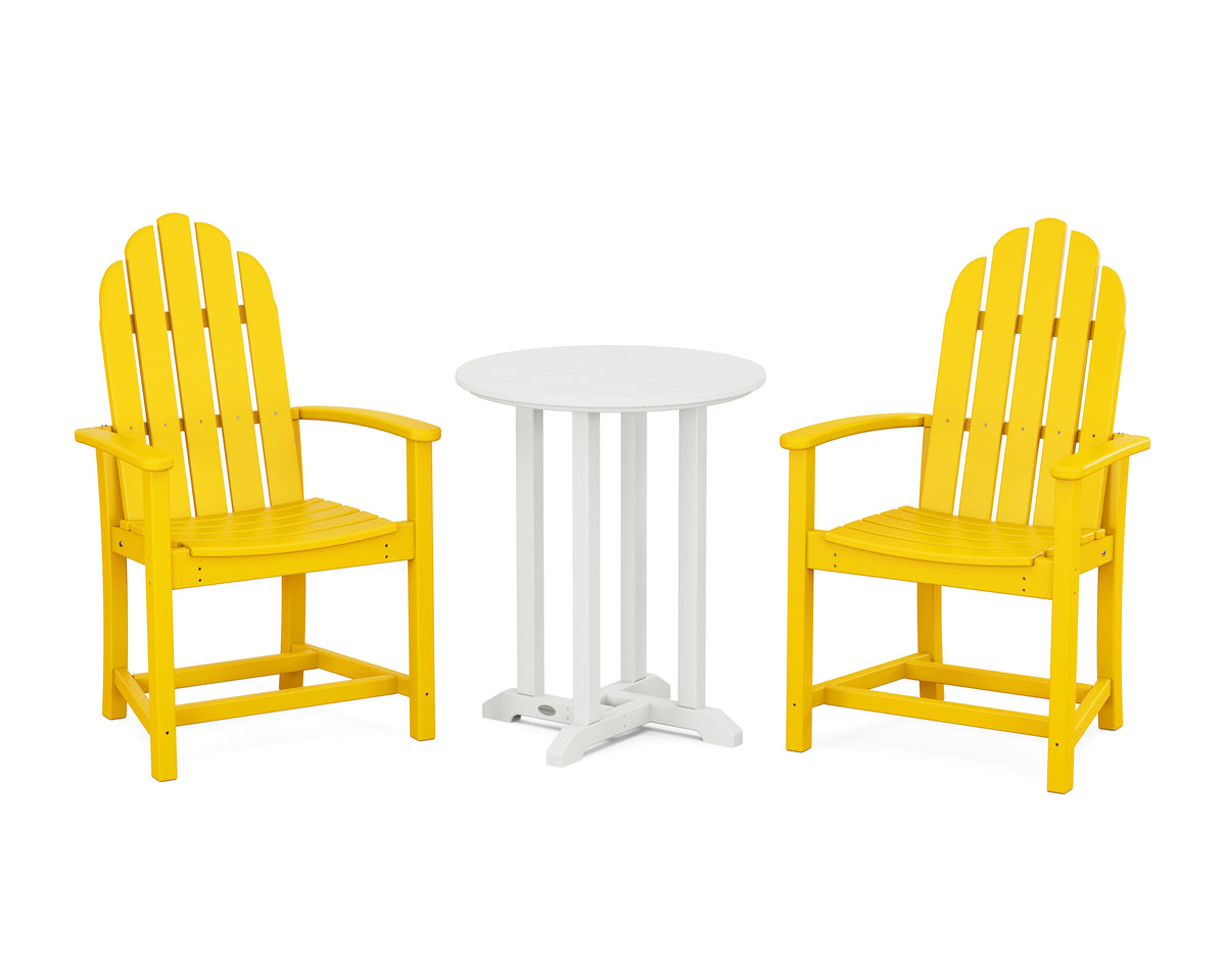 POLYWOOD Classic Adirondack 3-Piece Round Bistro Dining Set in Lemon / White