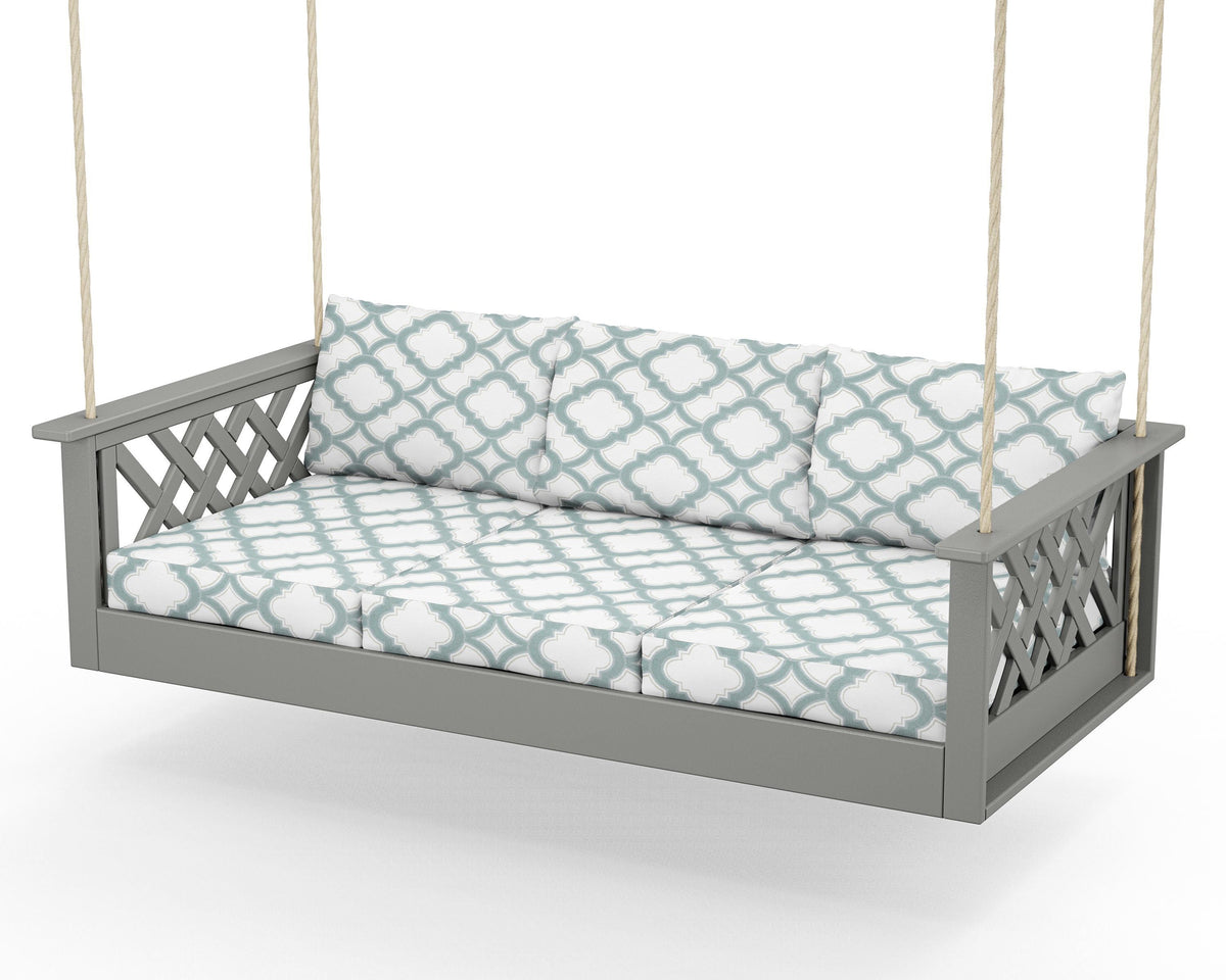 POLYWOOD Wovendale Daybed Swing in Slate Grey / Trellis Glacier Spa