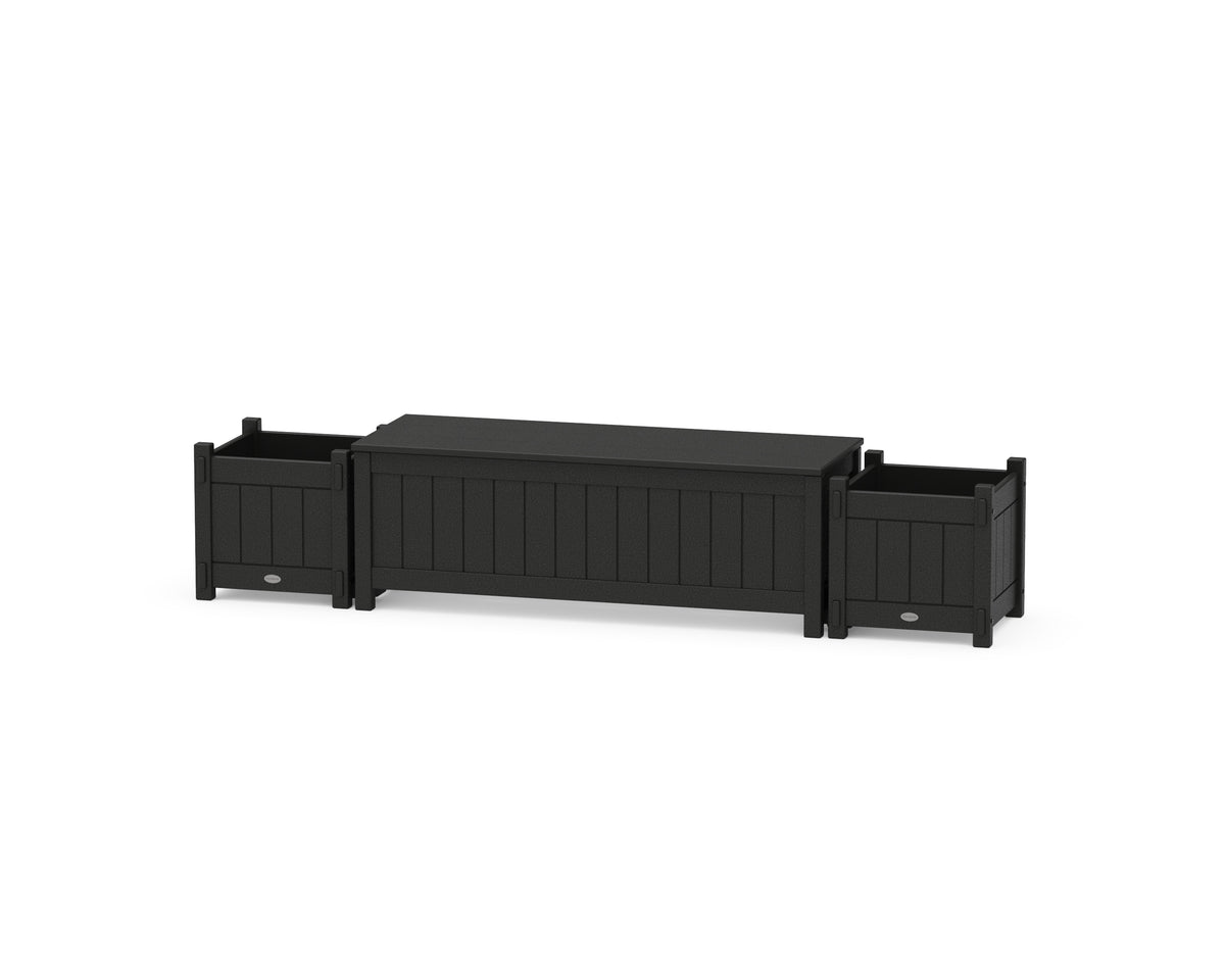 POLYWOOD 48" Vineyard Straight Planter Storage Bench Set in Black