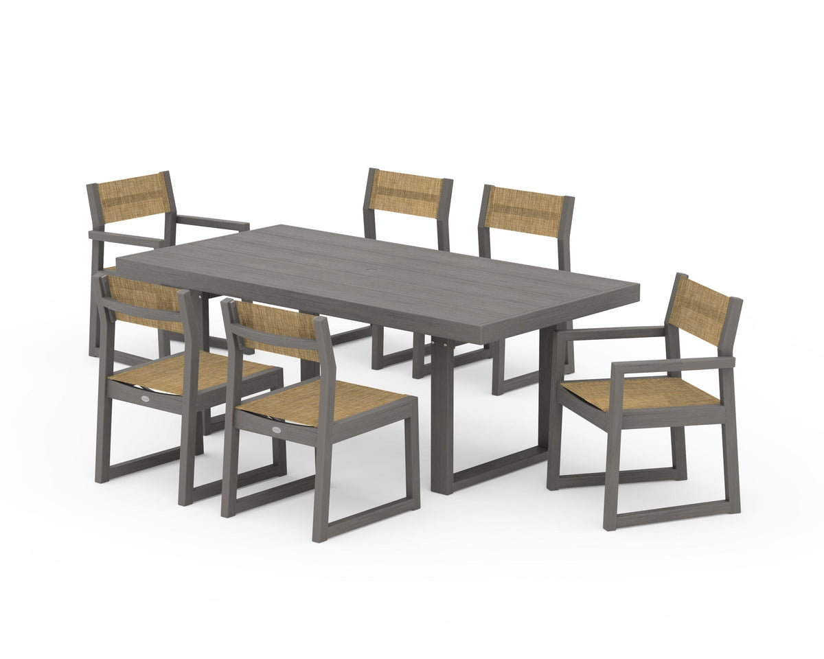 POLYWOOD EDGE Sling 7-Piece Dining Set in Driftwood / Burlap