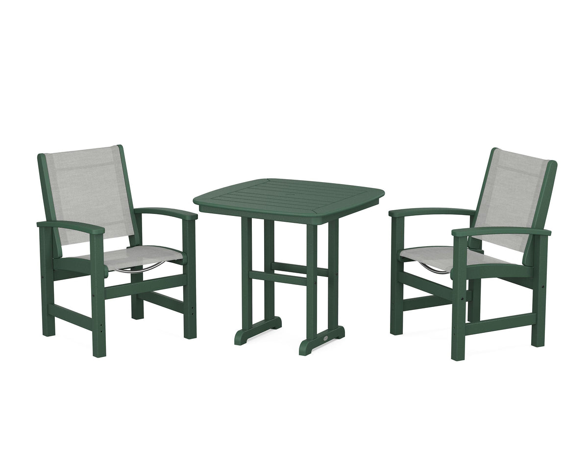 POLYWOOD Coastal 3-Piece Dining Set in Green / Metallic