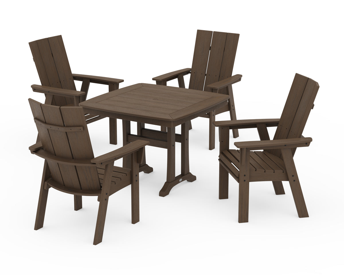 POLYWOOD Modern Adirondack 5-Piece Dining Set with Trestle Legs with Modern Curveback Adirondack Dining Chair in Kona