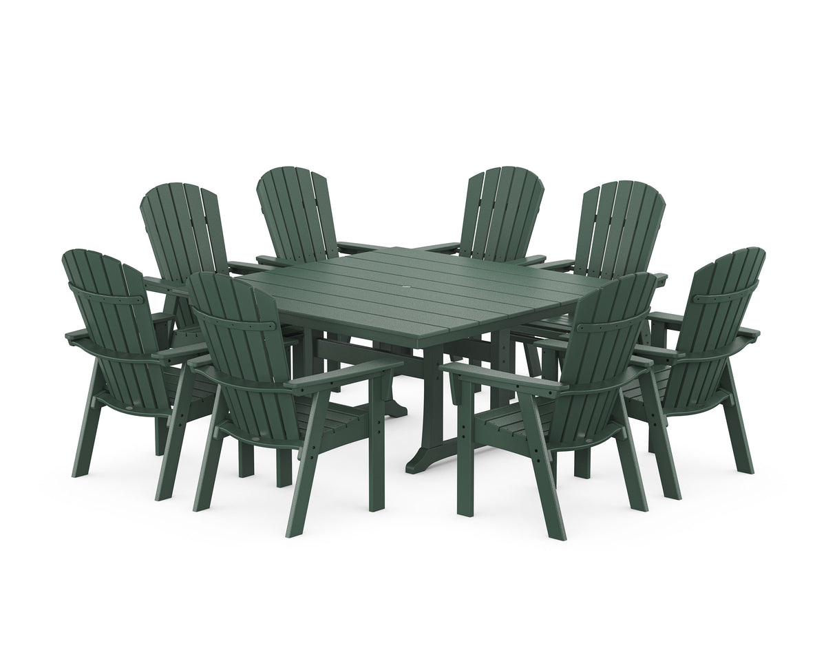 POLYWOOD Nautical Curveback Adirondack 9-Piece Square Dining Set with Trestle Legs in Green