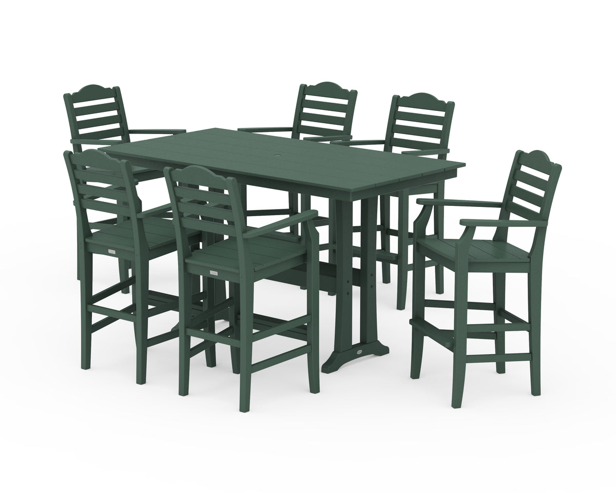 POLYWOOD Savannah Arm Chair 7-Piece Farmhouse Bar Set with Trestle Legs in Green