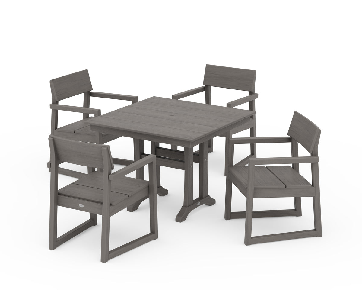 POLYWOOD EDGE 5-Piece Farmhouse Dining Set with Trestle Legs in Driftwood