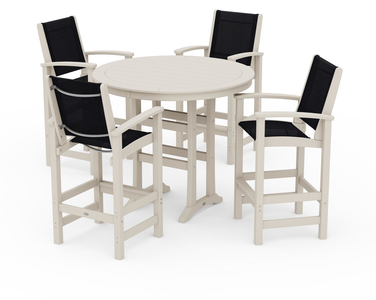 POLYWOOD Coastal 5-Piece Nautical Trestle Bar Set in Sand / Black