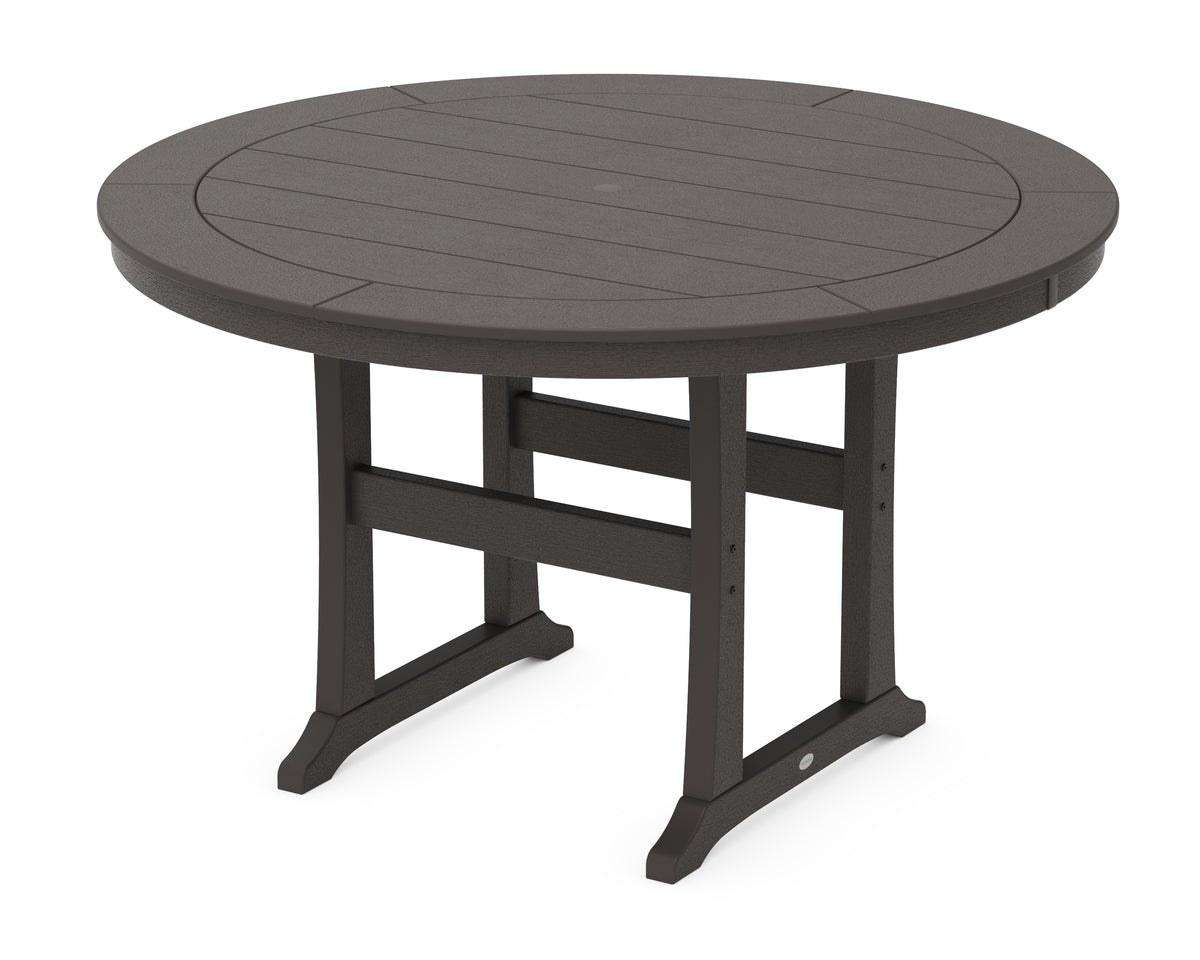 POLYWOOD Nautical Trestle 60" Round Counter Table in Vintage Coffee