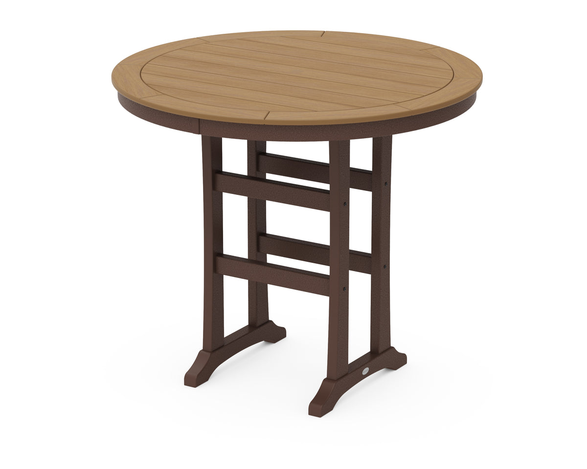POLYWOOD Nautical Trestle 48" Round Bar Table in Mahogany / Natural