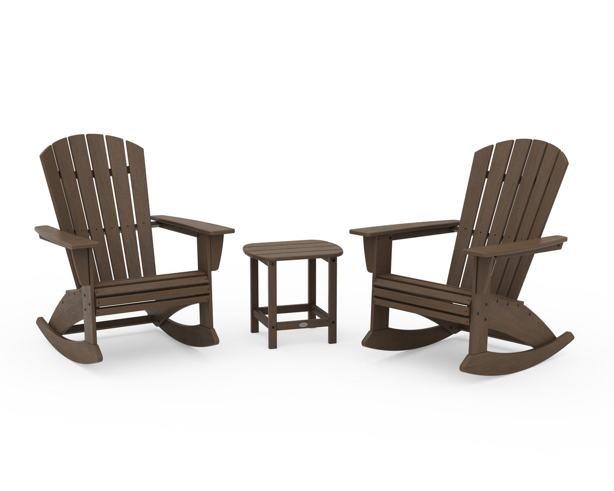 POLYWOOD Nautical Curveback 3-Piece Adirondack Rocking Chair Set in Kona
