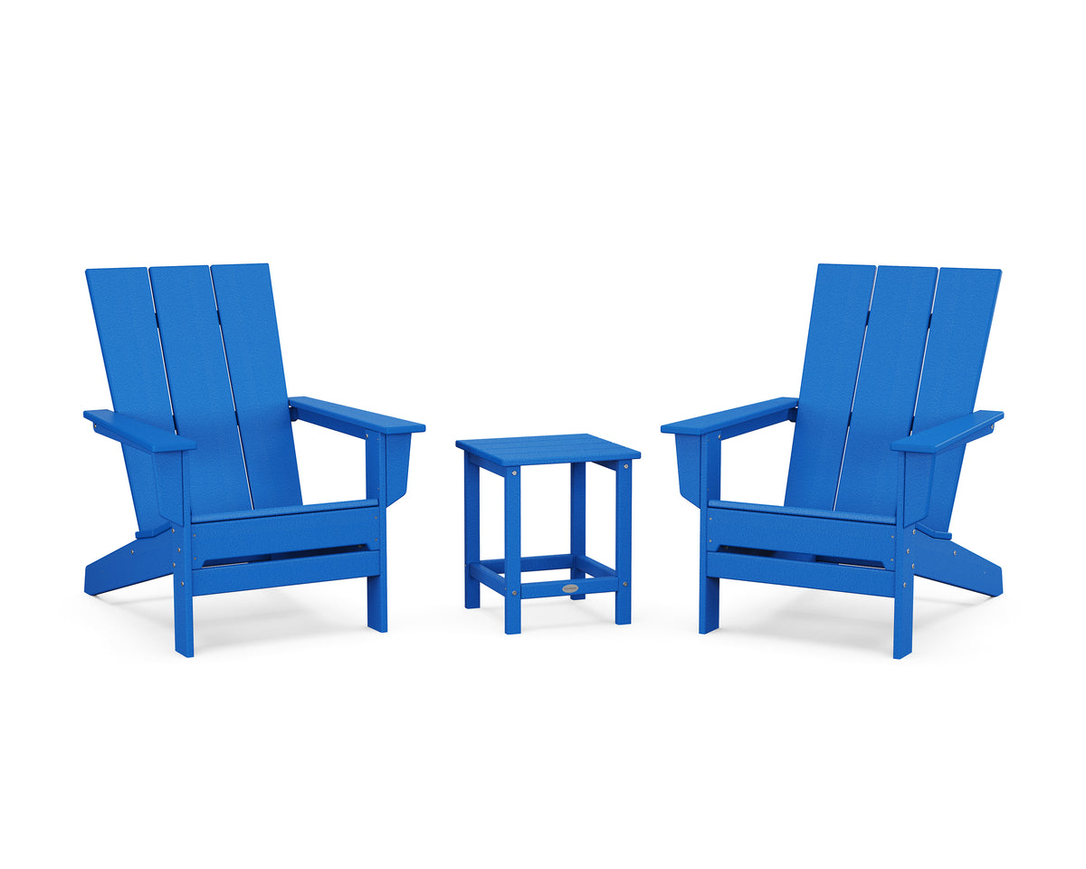 POLYWOOD 3-Piece Modern Studio Adirondack Set in Pacific Blue