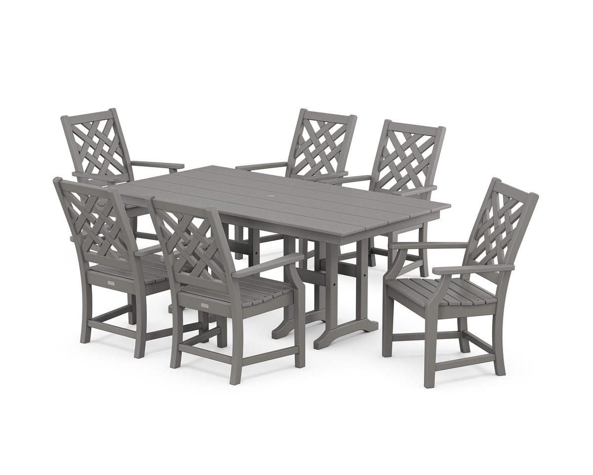 POLYWOOD Wovendale Arm Chair 7-Piece Farmhouse Dining Set in Slate Grey