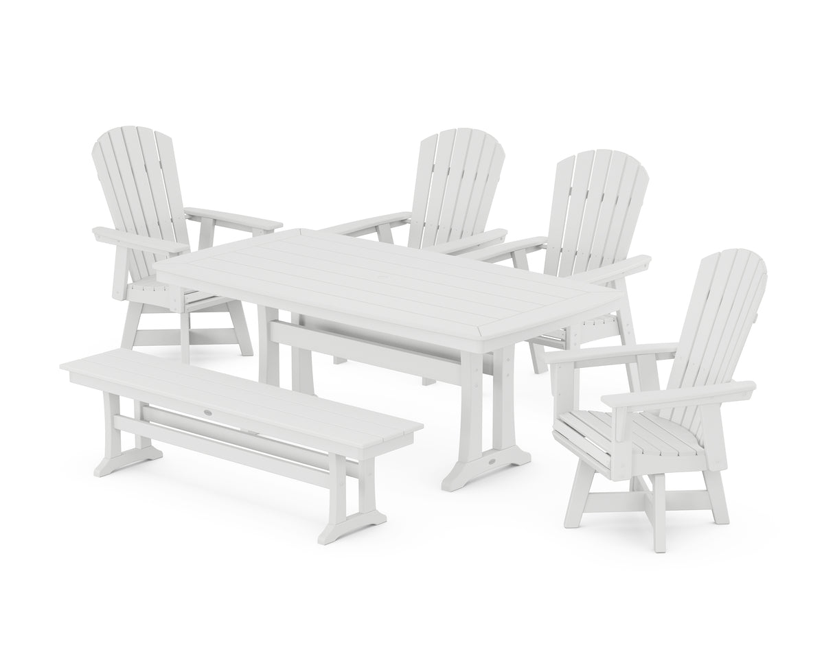 POLYWOOD Nautical Adirondack Swivel 6-Piece Dining Set with Trestle Legs in White