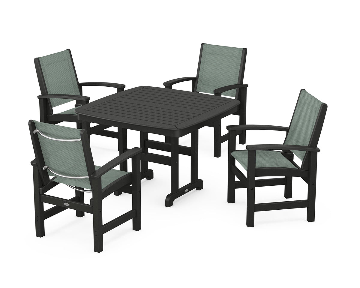 POLYWOOD Coastal 5-Piece Dining Set with Nautical 44" Dining Table in Black / Dupioni Sea Mist