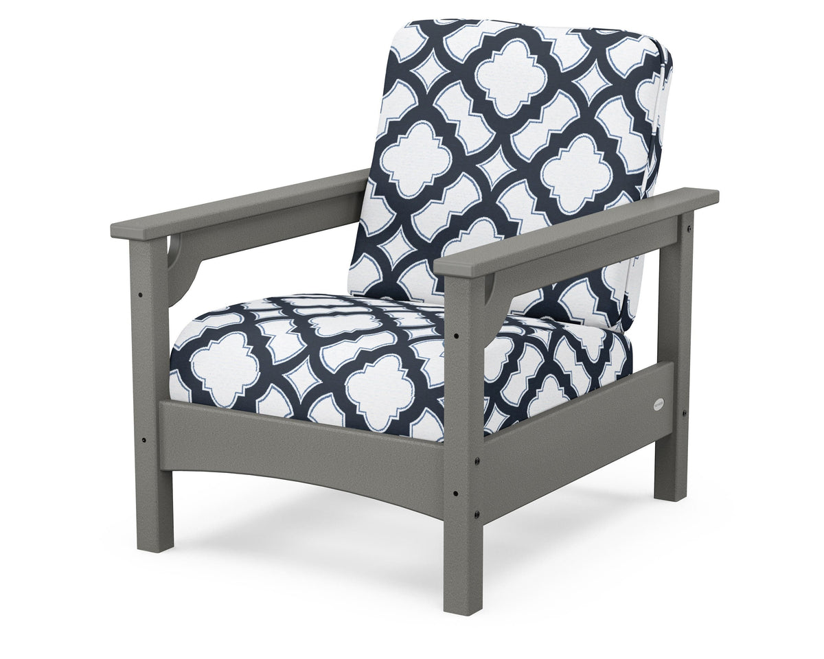 POLYWOOD Club Chair in Slate Grey / Trellis Marine Indigo