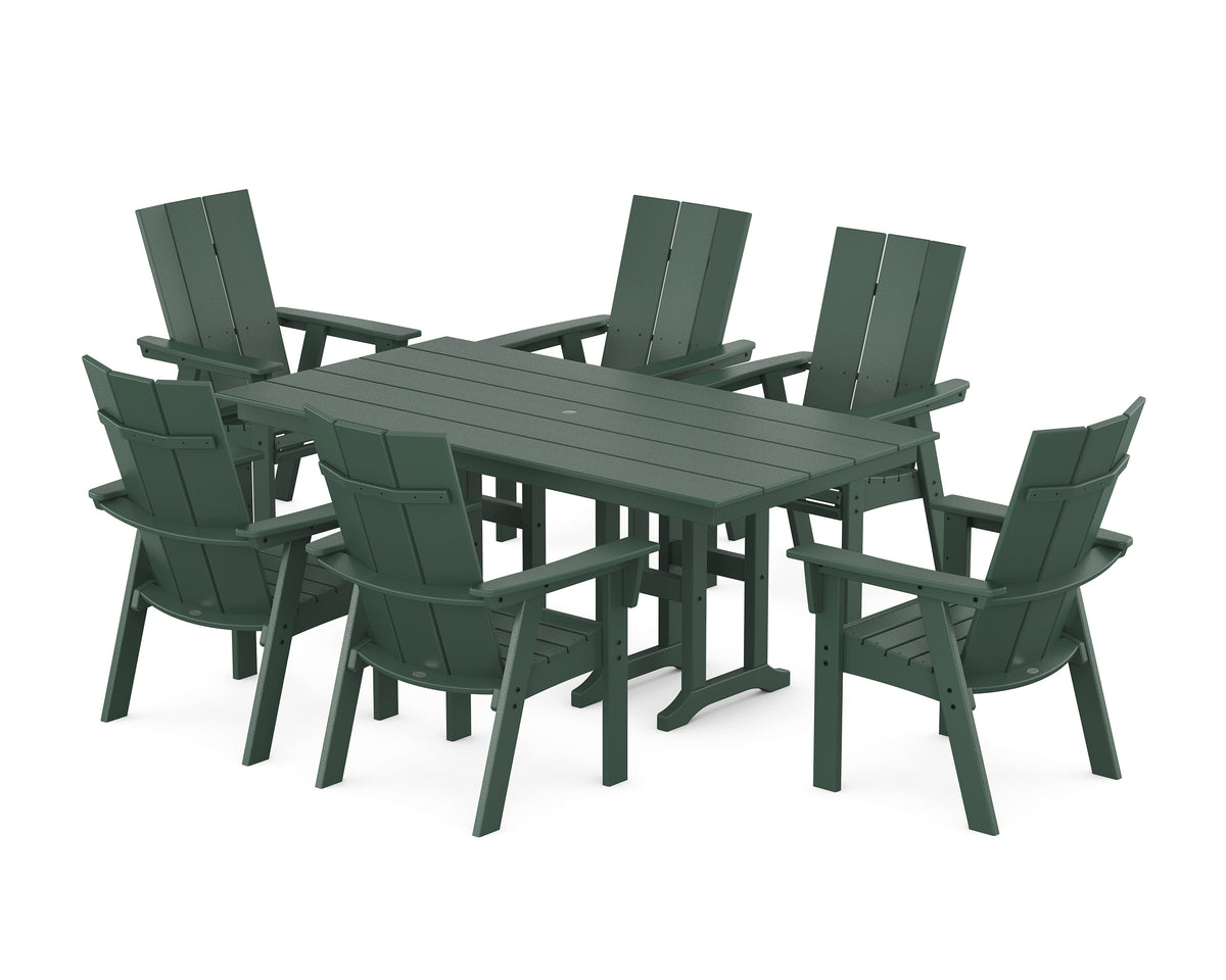 POLYWOOD Modern Curveback Adirondack 7-Piece Farmhouse Dining Set in Green