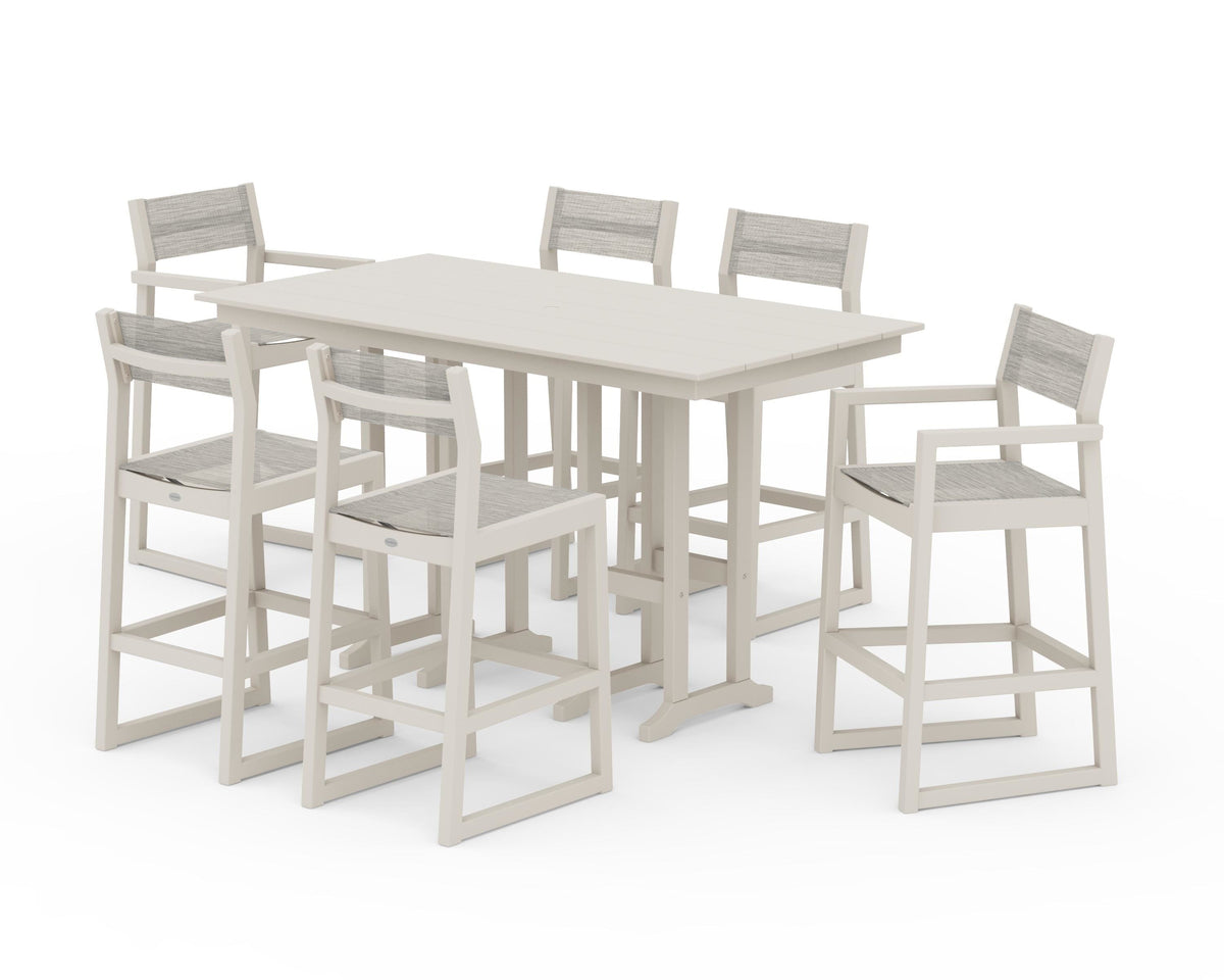 POLYWOOD EDGE Sling 7-Piece Farmhouse Bar Set in Sand / Birch
