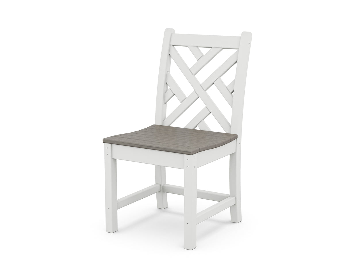 POLYWOOD Chippendale Dining Side Chair in White / Driftwood