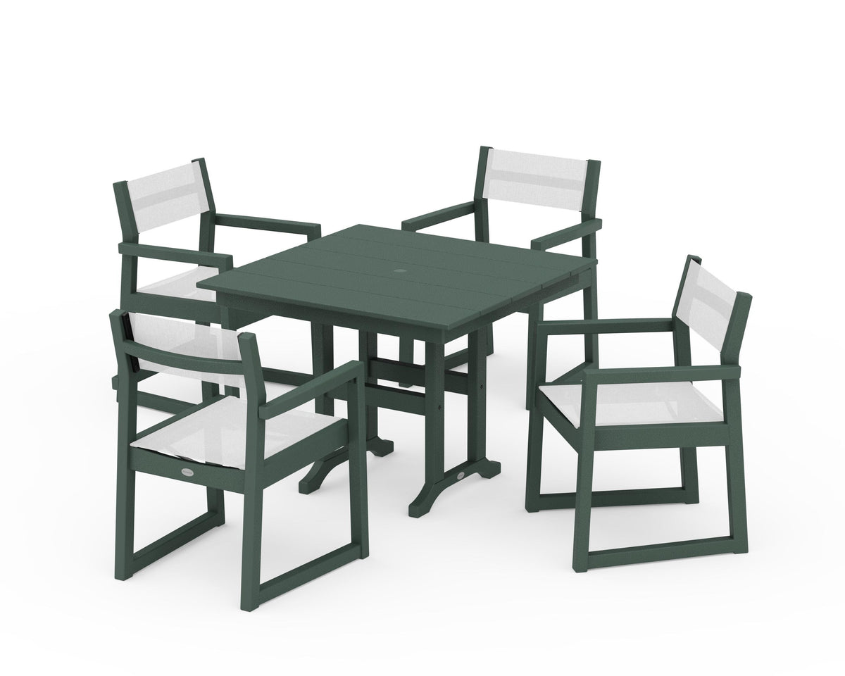 POLYWOOD EDGE Sling Arm Chair 5-Piece Farmhouse Dining Set in Green / White