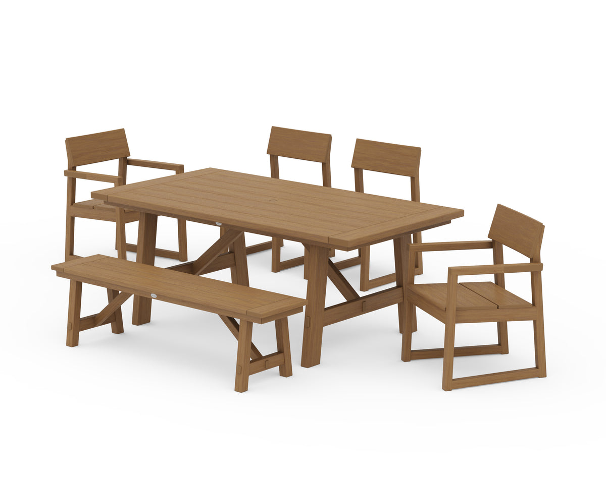 POLYWOOD EDGE 6-Piece Rustic Farmhouse Dining Set with Bench in Natural