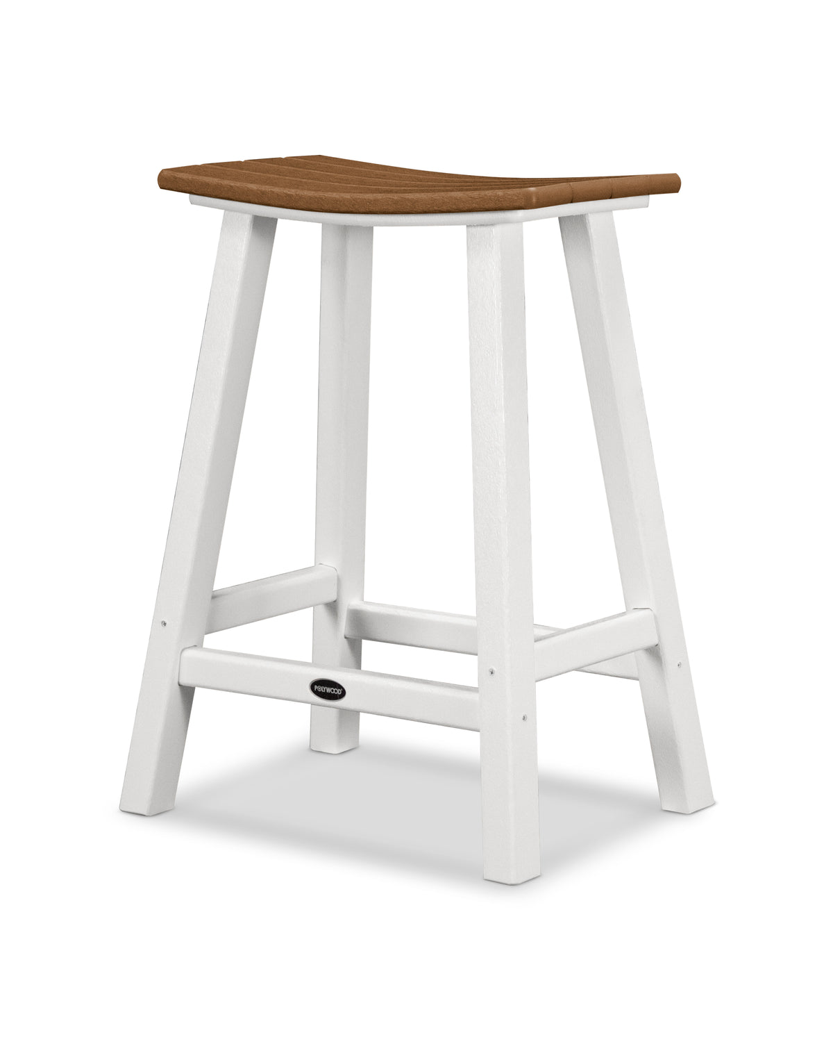 POLYWOOD Contempo 24" Saddle Counter Stool in White / Teak