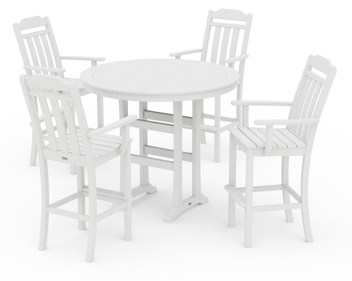POLYWOOD Cottage 5-Piece Round Bar Set in White