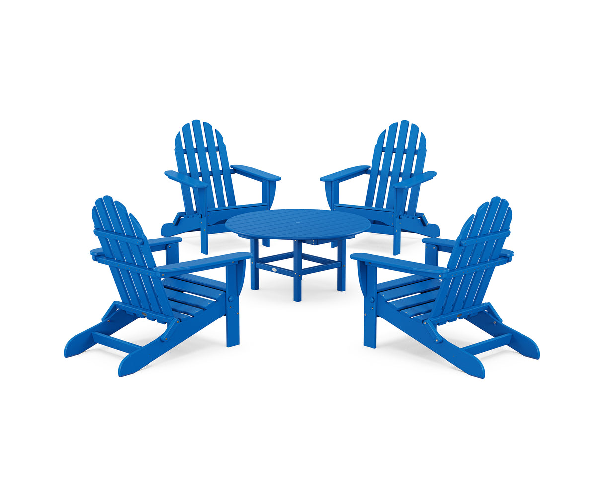 POLYWOOD Classic Folding Adirondack 5-Piece Conversation Group in Pacific Blue
