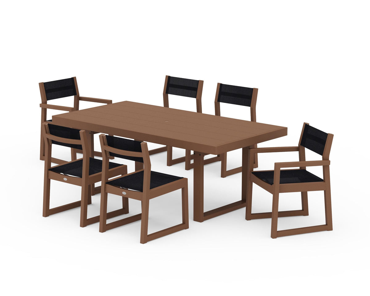 POLYWOOD EDGE Sling 7-Piece Dining Set in Teak / Black