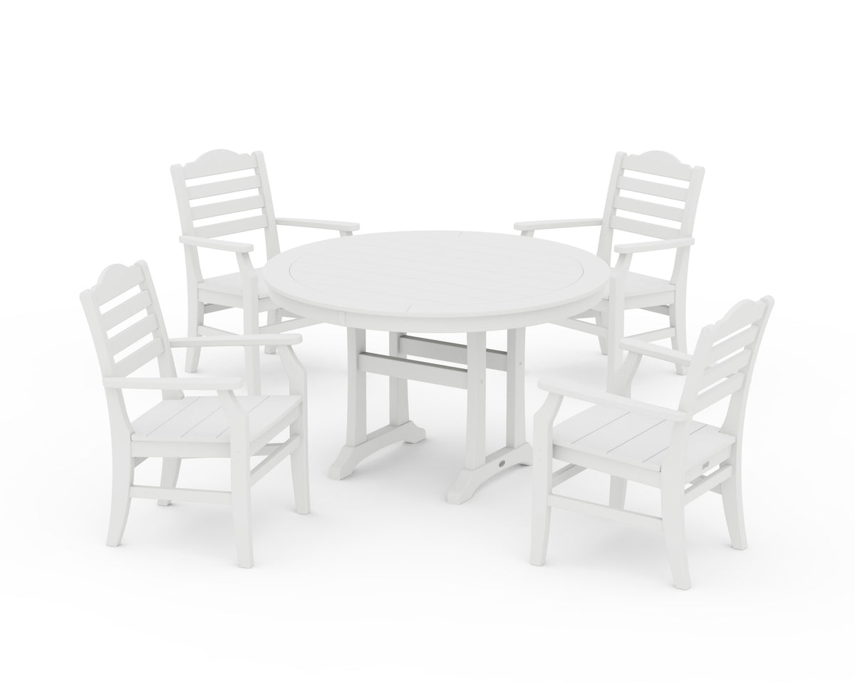 POLYWOOD Savannah 5-Piece Round Dining Set with Trestle Legs in White