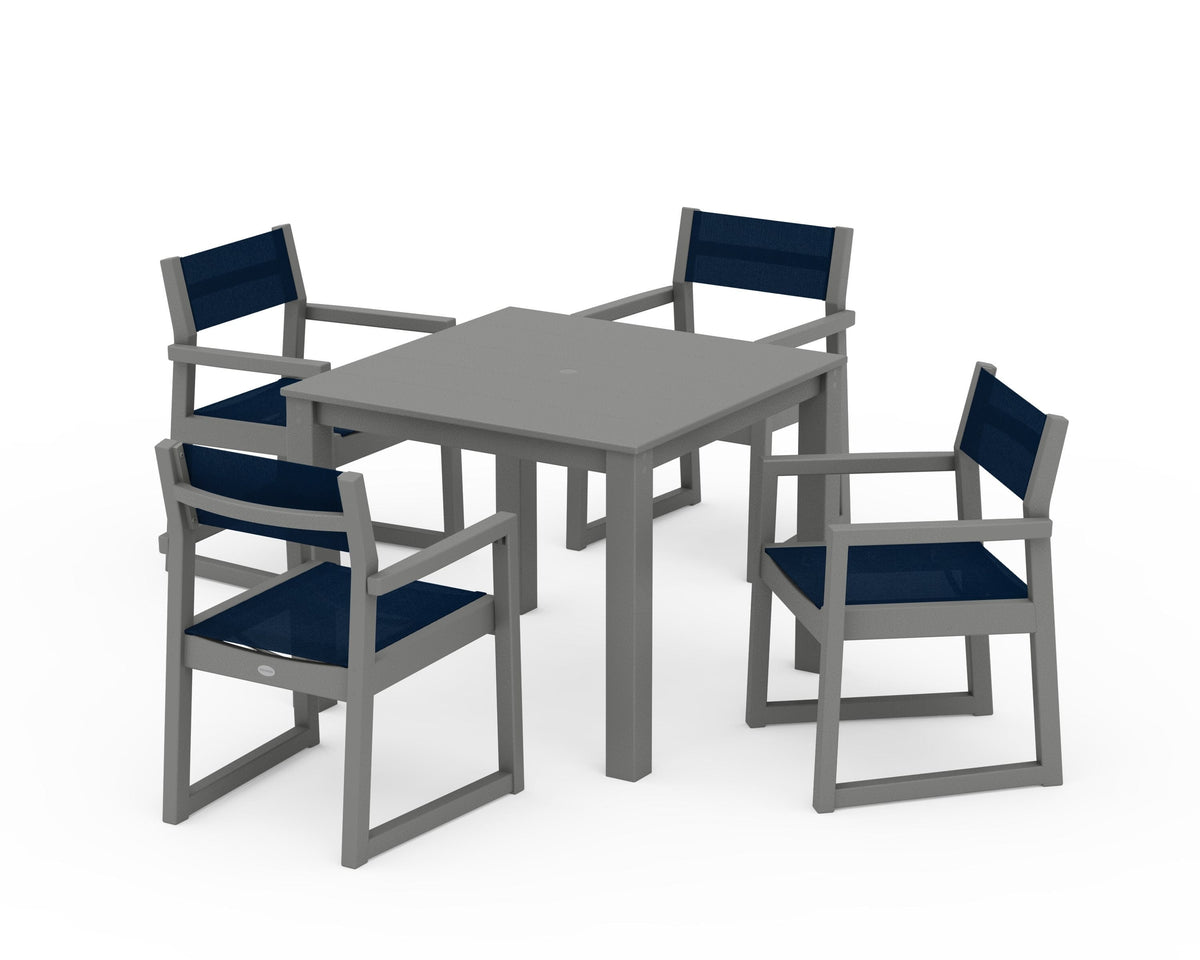 POLYWOOD EDGE Sling Arm Chair 5-Piece Parsons Dining Set in Slate Grey / Navy Blue