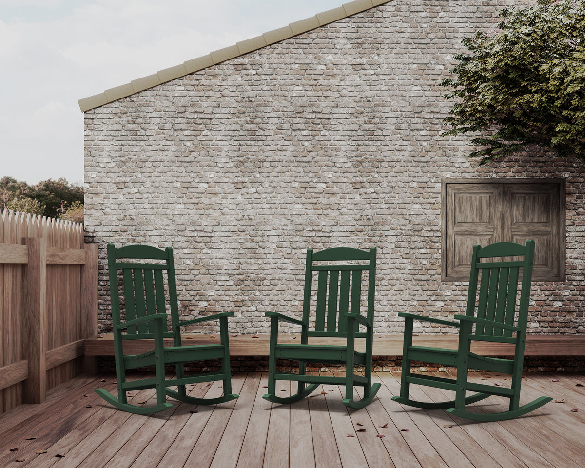 POLYWOOD Presidential Rocking Chair in Green styled outdoors