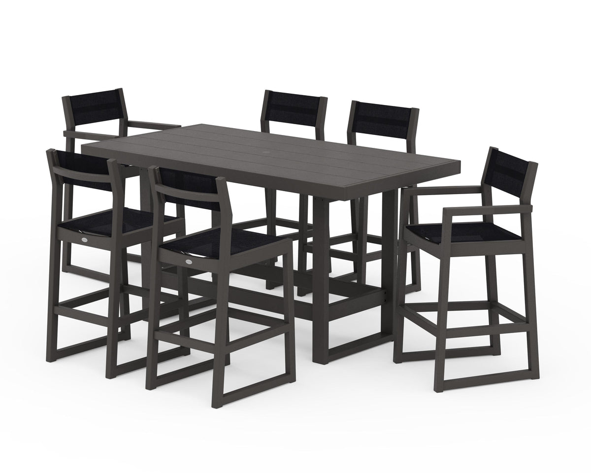 POLYWOOD EDGE Sling 7-Piece Bar Table Set in Vintage Coffee / Black