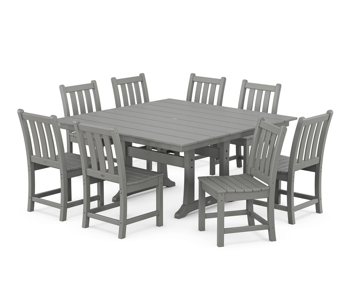 POLYWOOD Traditional Garden 9-Piece Farmhouse Trestle Dining Set in Slate Grey