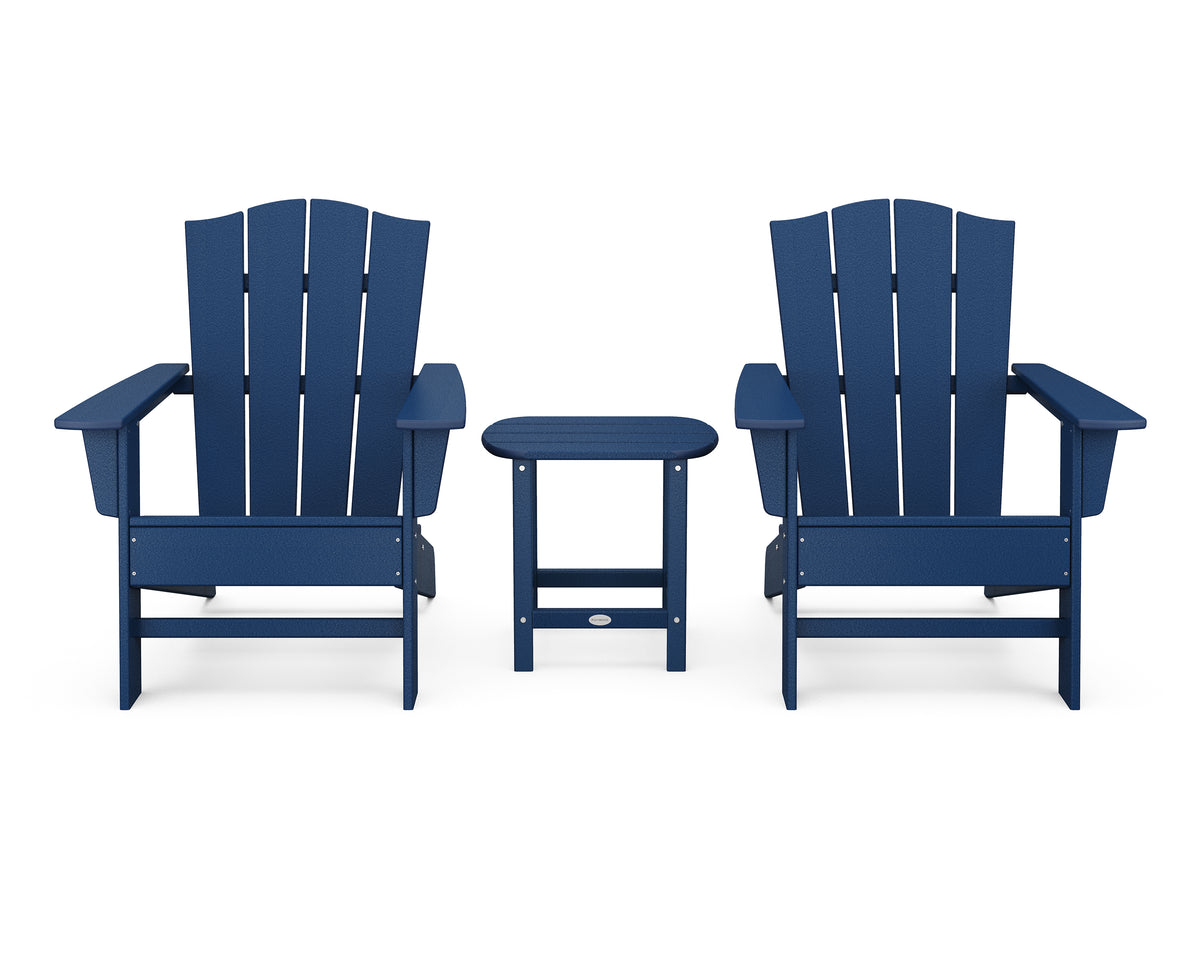 POLYWOOD Wave 3-Piece Adirondack Chair Set with The Crest Chairs in Navy