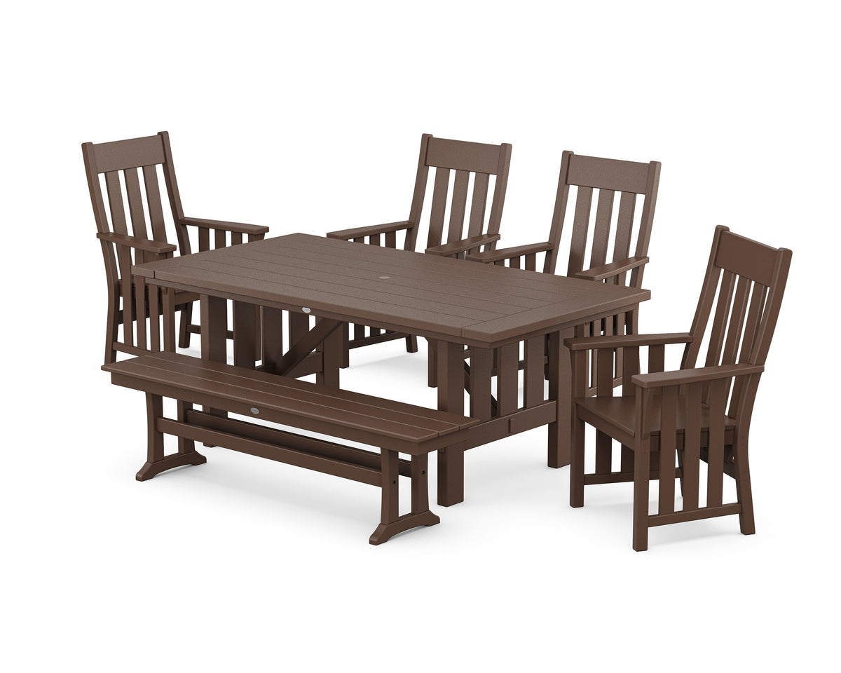 POLYWOOD Acadia 6-Piece Dining Set with Bench in Mahogany